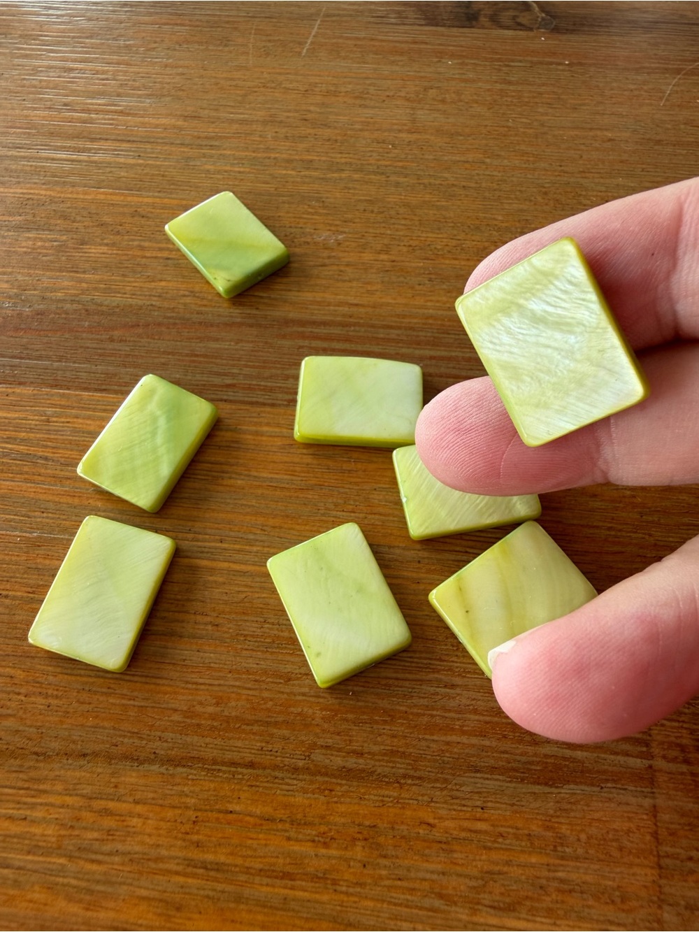 8 Stunning Oblong Apple Green Shell Mother of Pearl Beads for Jewelry Making